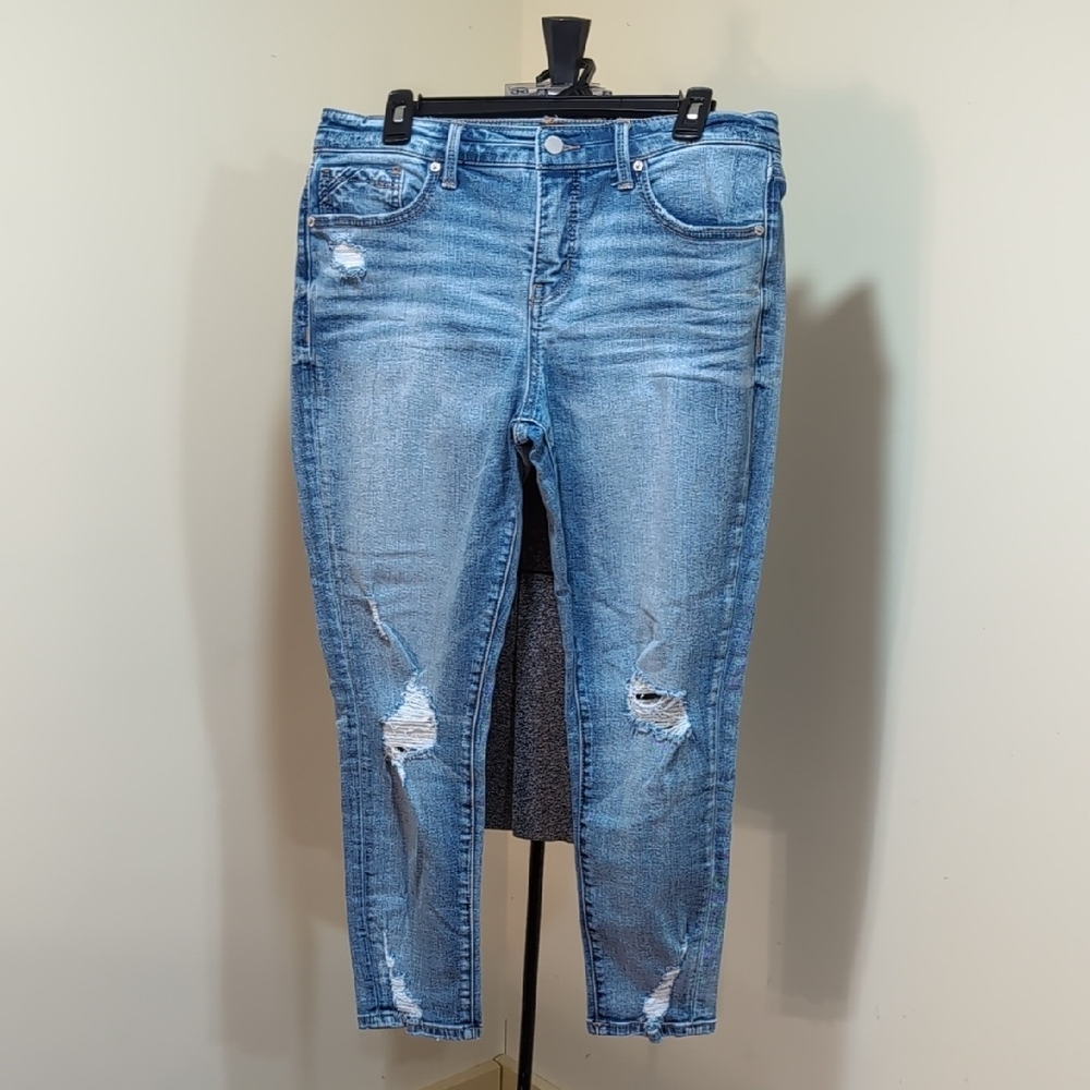 Women's Distressed Skinny Blue Denim Jeans